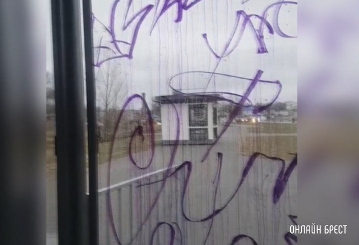 Читатель: Вот зачем такое делать? Не успели сделать остановку, а уже её разрисовали. Брест, Вулька, остановка «Кольцевая»