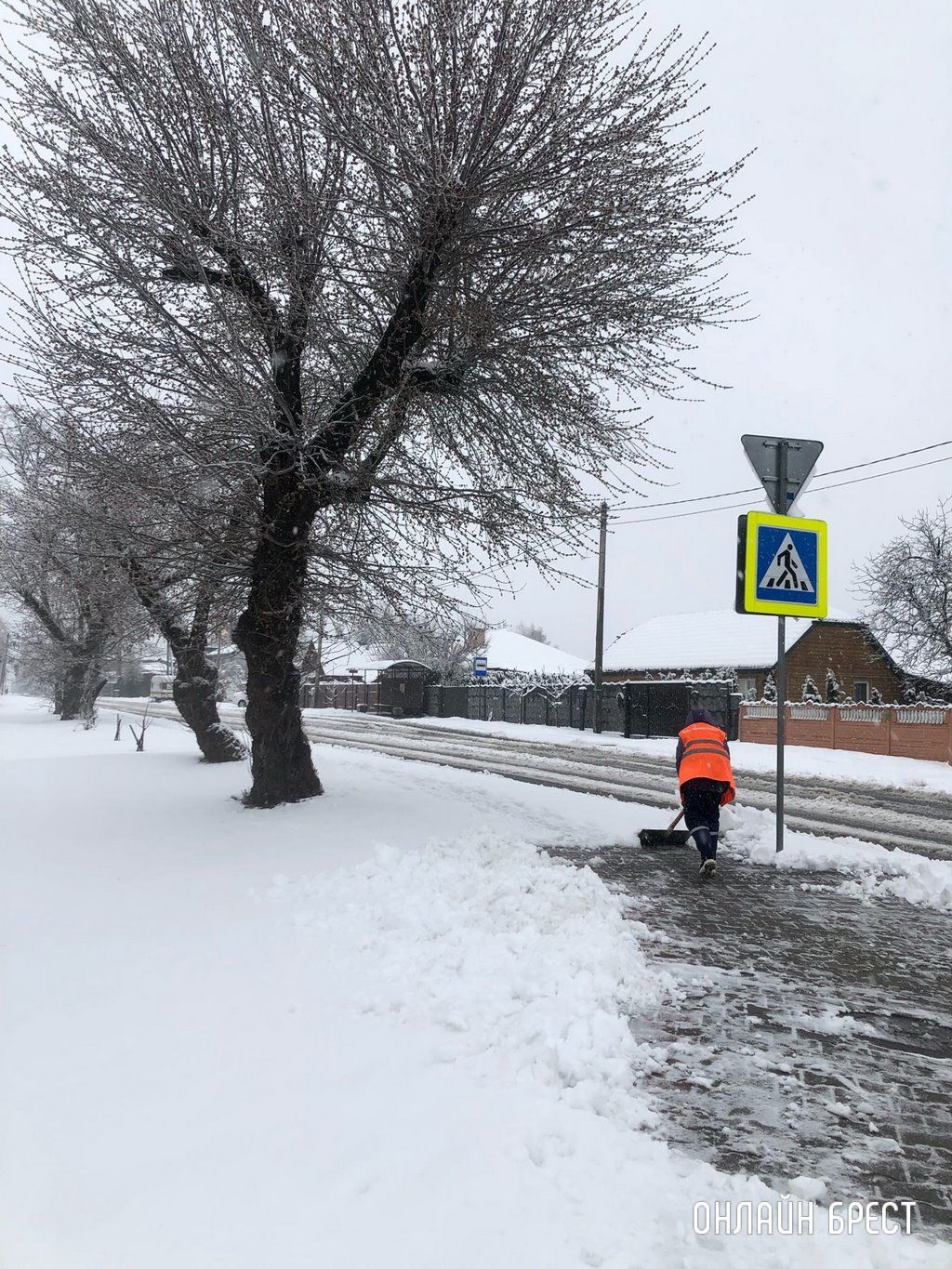 Читатель: Брест, м-н Граевка. Снег принес много работы коммунальщикам. Одна женщина сражаться со снегом!