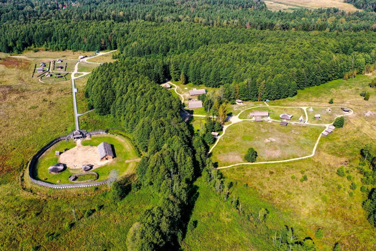 Посмотрите, как выглядит с высоты археологический музей под открытым небом в Беловежской пуще