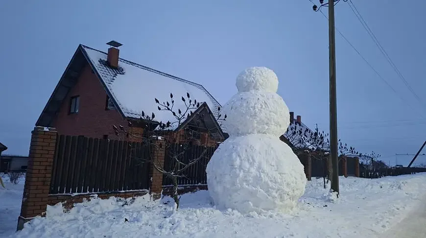 Снеговика в два человеческих роста слепили в Столинском районе