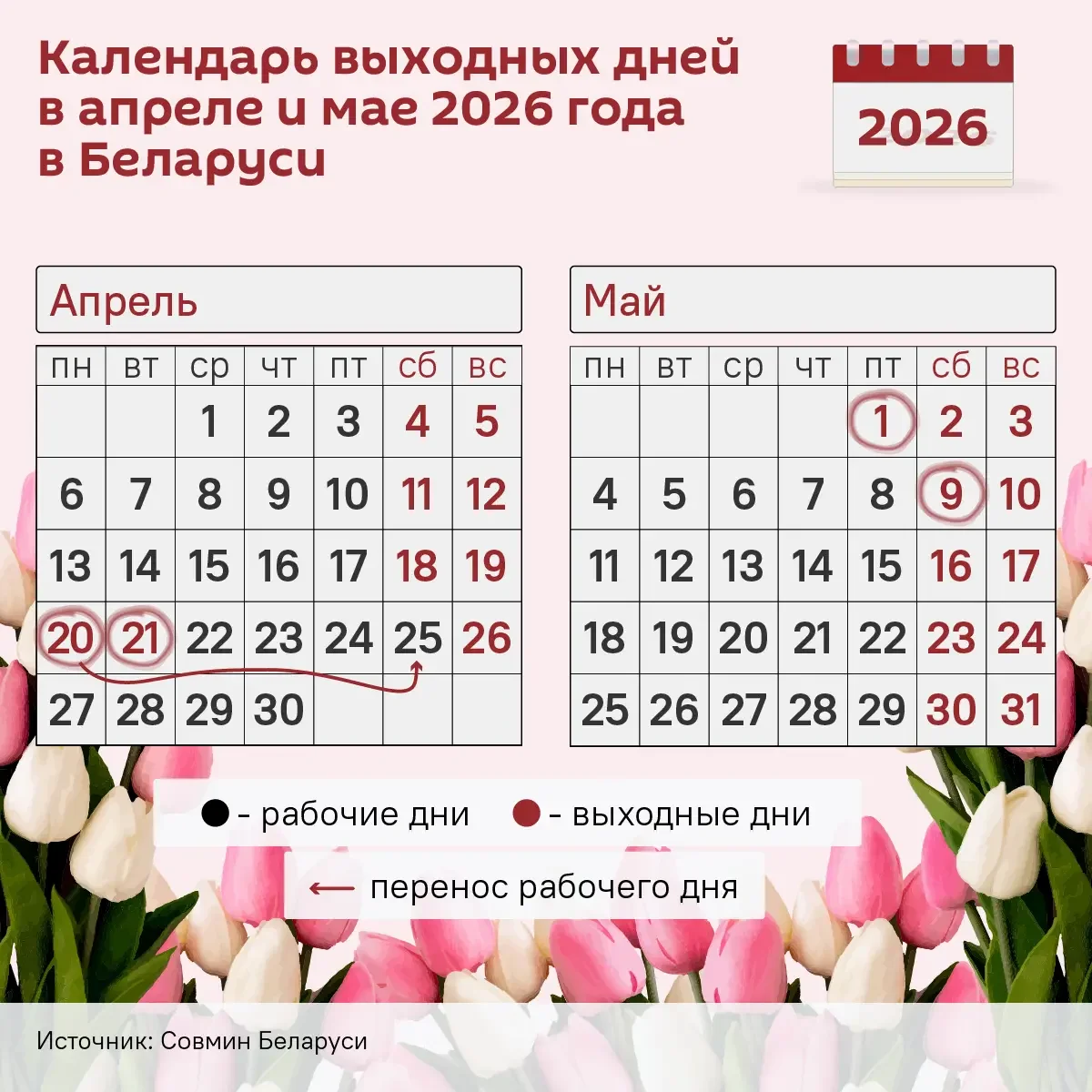 Как белорусы будут отдыхать в апреле и мае — публикуем календарь