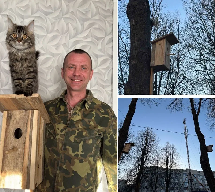 Житель Барановичей строит домики для скворцов и развешивает по городу
