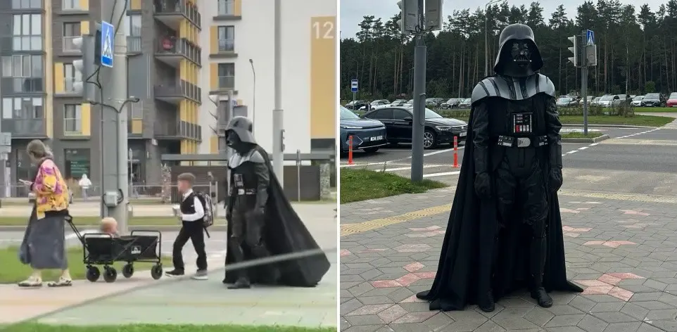 В Беларуси папа эффектно отвёл ребёнка в школу